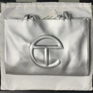 New Telfar Medium Silver Metallic Shopping Bag